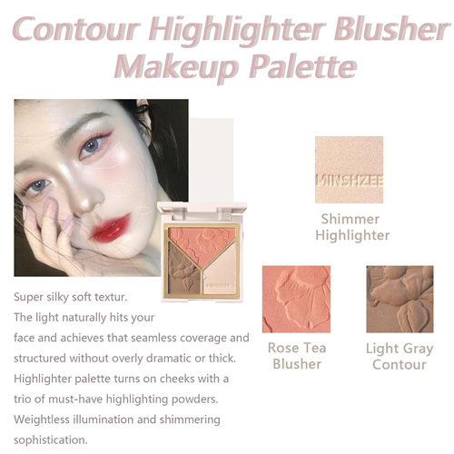 Contour Highlighter Blusher Makeup Palette with 2 Soft Brush & Mirror 1