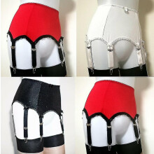 (Red, S) Women Sexy Garter Belt High Waist Elastic Nylon Suspender 6 Metal Buckles Strap