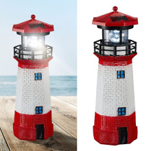 RED LED Solar Lighthouse Sensor Beacon Rotating Lamp Statue Garden Outdoor