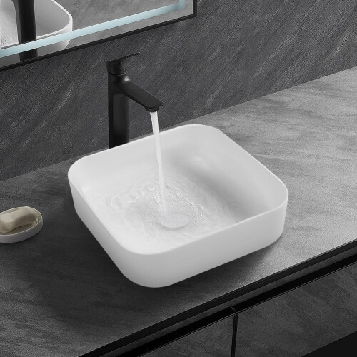 Living And Home Square Rounded Corners White Ceramic Countertop Basin Bathroom Sink W 390 mm 1
