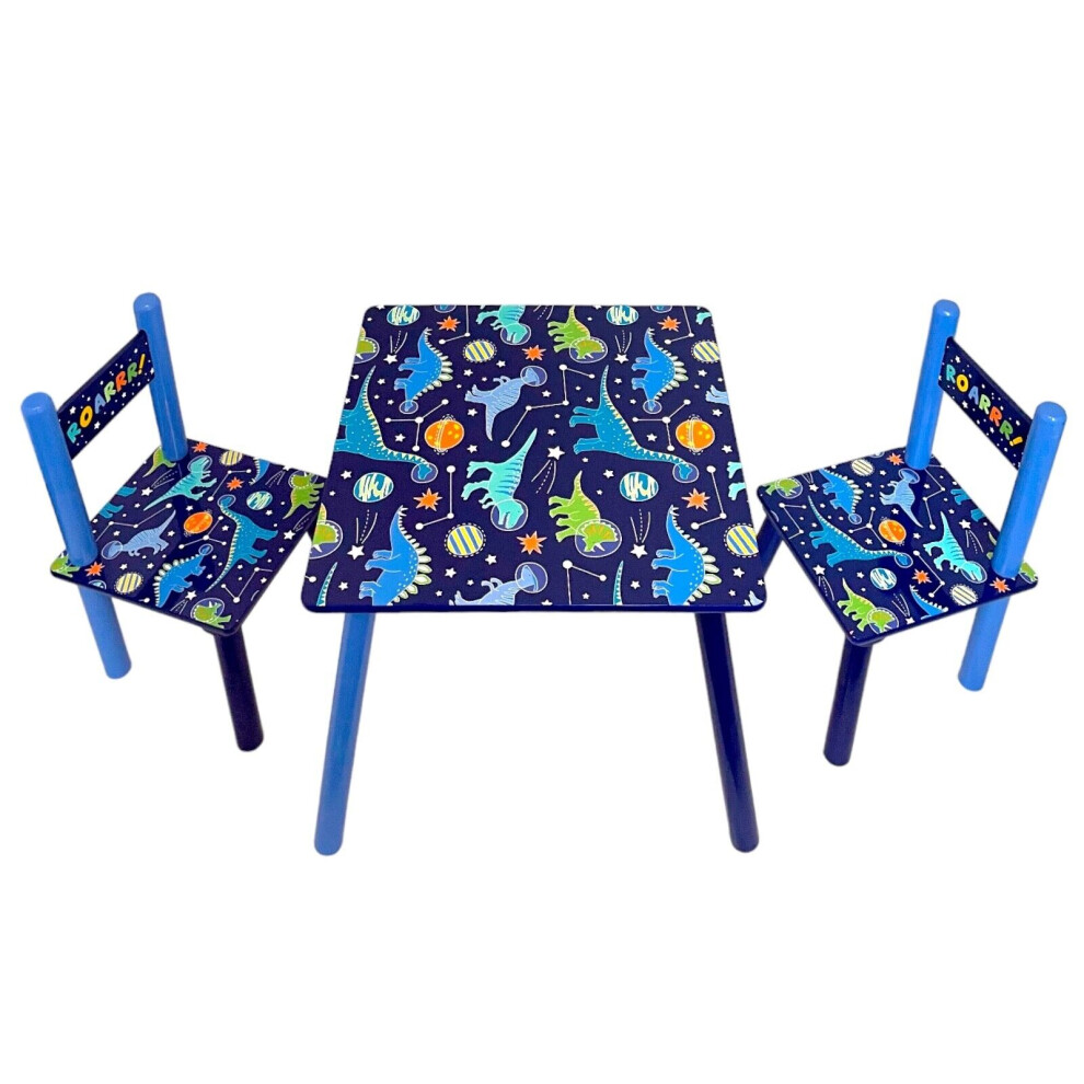 Kids Table & Chair Set Wooden Top Dinosaur Design Table and 2 Chairs