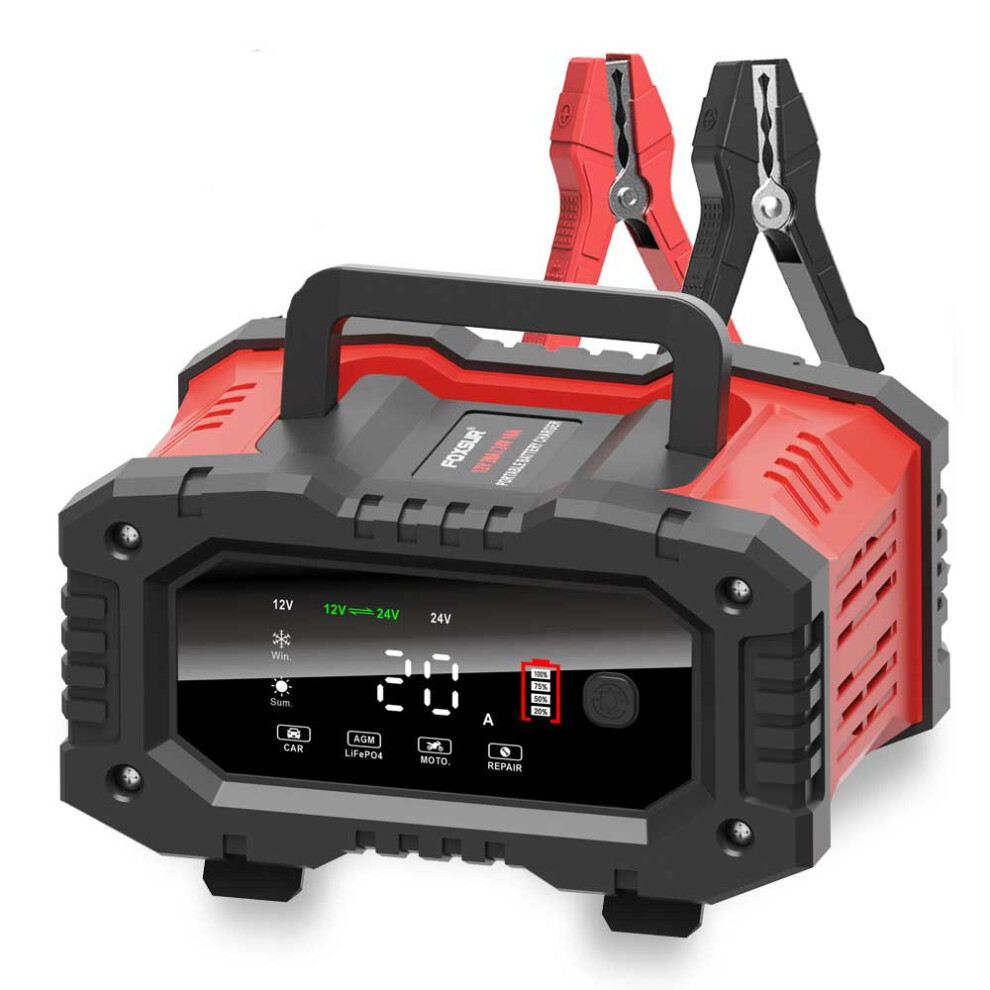 Chargeur de batterie portable intelligent à 7 niveaux 12V-24V pour batteries AGM, plomb-acide, LiFePO4