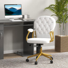 Luxury Faux Leather Makeup Chair, Comfortable Work Chair - Cream White