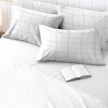100% Cotton White Big Checks Housewife Pillowcases 2 Pack, 300 Thread Count Long Staple Combed Cotton Checked Bedding, Sateen Damask Bedding Pillow