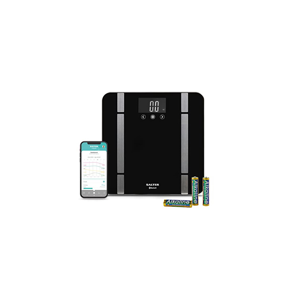 SA00432FEU6 Smart Digital Bathroom Scale -Bluetooth Connect to Phone With Salter Health App, 200kg Capacity, Measures Weight, Body Fat/Water,