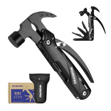 12 in 1 Multi-Tool Hammer with Carry Bag-Pure Black, Multi Tool with Pliers, Nail Remover,Saw, Bottle Opener, Screwdriver, Multi Tool for Hiking,