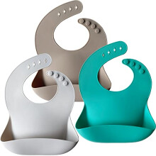 Baby Bibs, 3Pcs Silicone Feeding Bibs for Babies and Toddlers, Waterproof weaning bib, BPA Free Soft Adjustable Wide Food Crumb Catcher