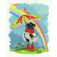 April Showers Cross Stitch Kit, Includes Stranded Cotton, 14ct Aida Fabric, Needle, Chart and Instructions