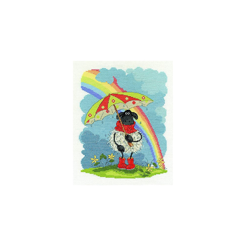 Dmc April Showers Cross Stitch Kit, Includes Stranded Cotton, 14Ct Aida Fabric, Needle, Chart And Instructions