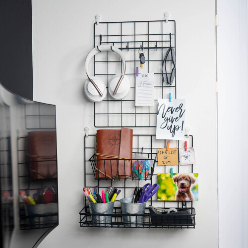 Hanging Baskets & Hooks Rack | Wall Grid Accessories for Wire Wall Grid Panel | Grid Panel Accessories | Wire Wall Baskets & Hanging Hooks | Grid Wall 1