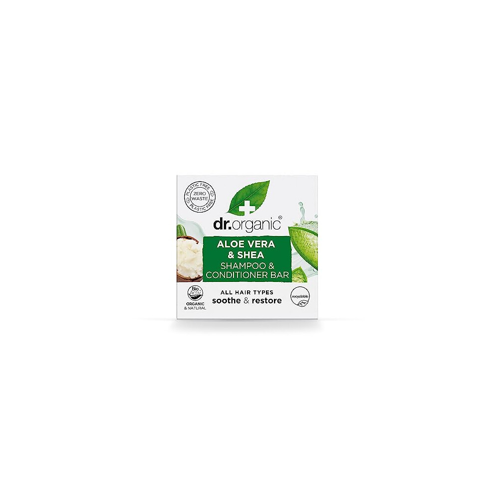 Dr Organic Aloe Vera & Shea Shampoo & Conditioner Bar, Soothing, All Hair Types, New, Plastic Free, Natural, Vegan, Cruelty-Free, Paraben & Sls-Free, Organic,