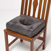 (Grey) HOMESCAPES Faux Suede Coccyx Cushion with Ties
