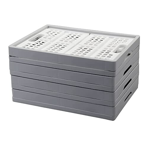 Zopnny 4 Packs Foldable Crate, Plastic Collapsible Storage Box, Stack Folding Crates Basket, 15 L 1