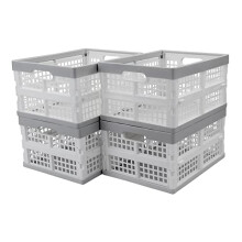 Zopnny 4 Packs Foldable Crate, Plastic Collapsible Storage Box, Stack Folding Crates Basket, 15 L
