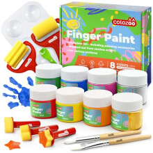 Kids Finger Paint Set Inc. painting accessories | 8x100ml Colors Inc. Gold & Silver | Paraben, Gluten & Lactose Free, Water-Based, Vegan | Easy to
