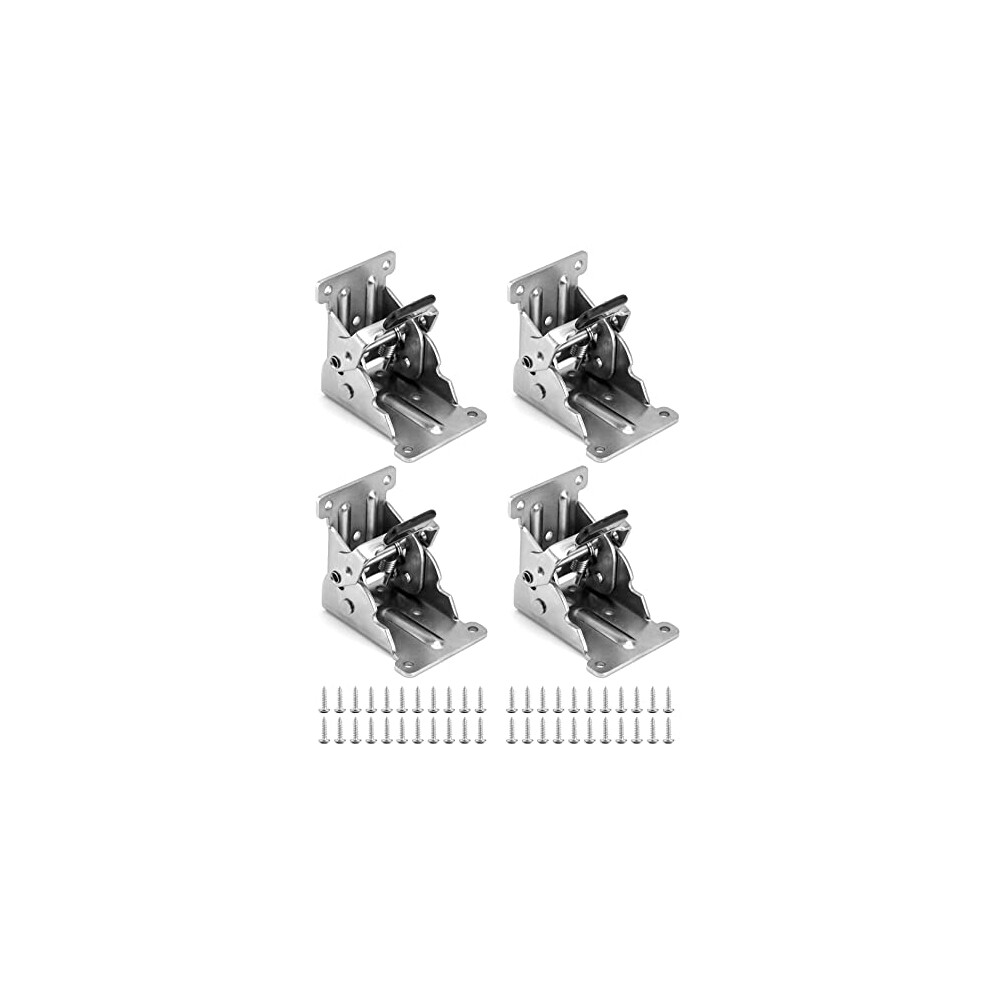 Qwork 4 Pack Folding Lock Extension Self Locking Foldable Hinge Hardware For Table Bed Leg Feet Screws Included - Silver 734900368341