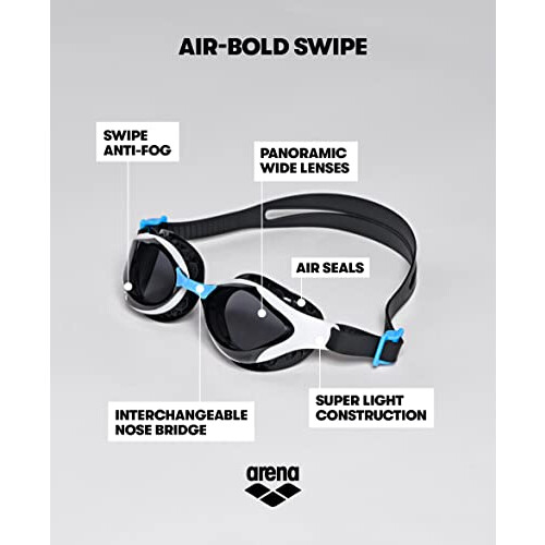 Arena Unisex Goggles Air Bold Swipe, Clear-White-Black 1