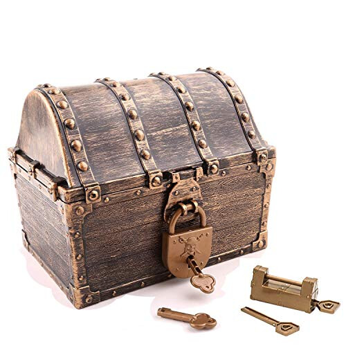 Kids Pirate Treasure chest Toy Large Size Plastic Pirate Vintage Treasure Box Antique Color with 2 Set of Locks Party Favors Props Decoration Treasure on OnBuy