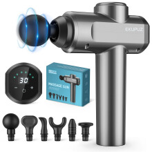 Massage Gun Deep Tissue, EKUPUZ Muscle Gun, 30 Speeds Powerful Percussion Massager with 6 Heads, LCD Touch Screen, Handheld for Pain Relief, Fitness
