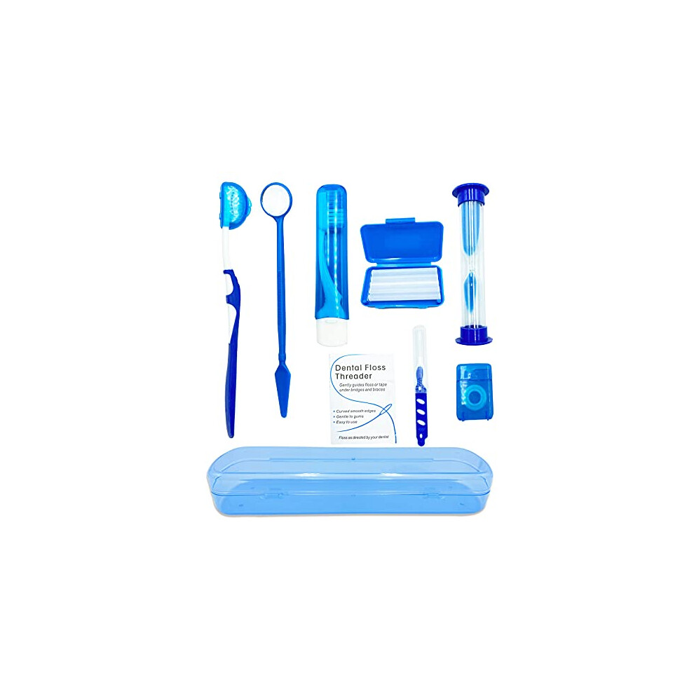 Hrasy Blue Portable Orthodontic Oral Care Kit For Braces - Interdental Brush Dental Wax Dental Floss Toothbrush Cleaning Kit(Blue)
