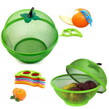 Apple Mesh Fresh Fruits Basket, Keychain Torch & Citrus RING Peeler -Keep Unwanted Pets & Insects Out (Green Basket, RING Peeler & Torch)