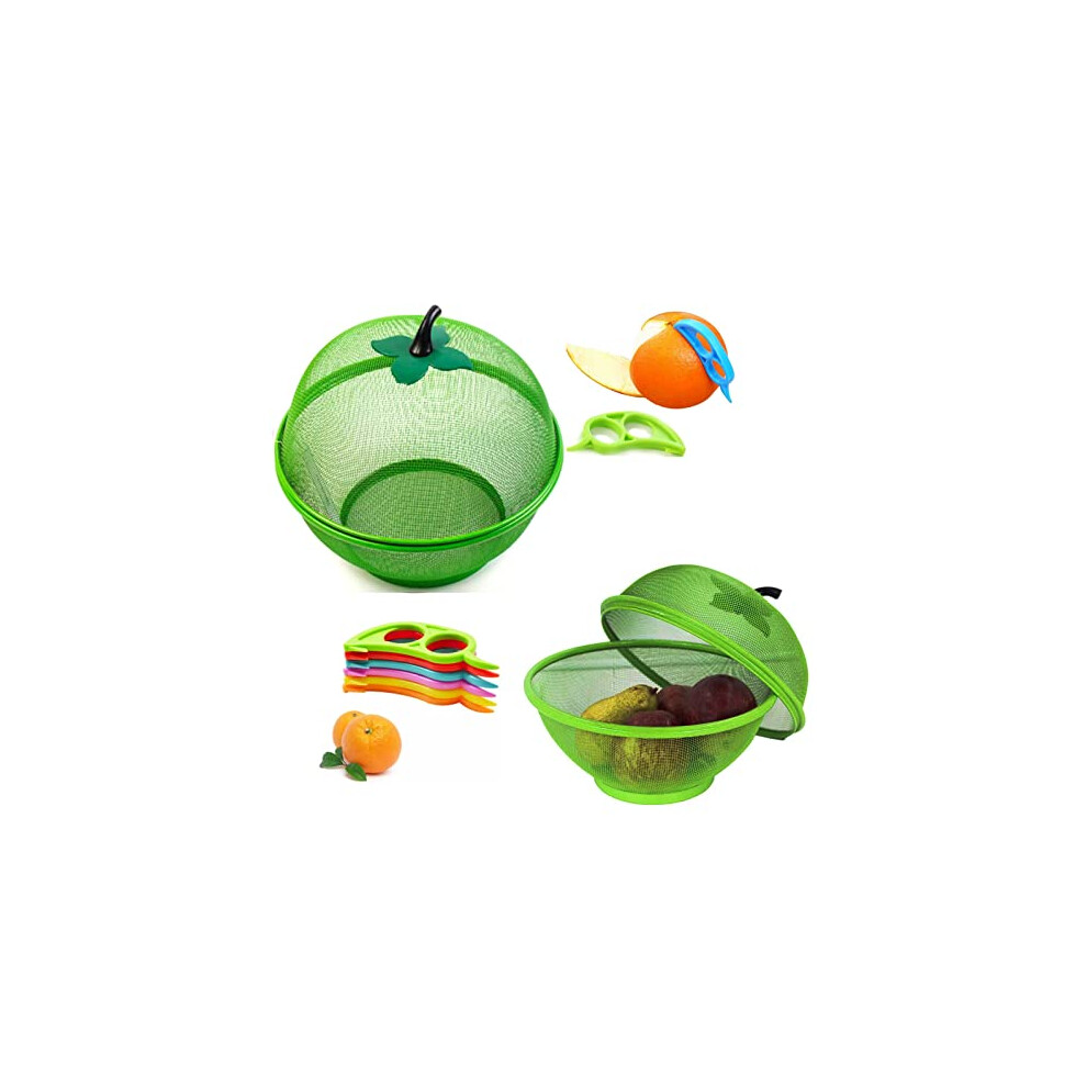 Apple Mesh Fresh Fruits Basket, Keychain Torch & Citrus RING Peeler -Keep Unwanted Pets & Insects Out (Green Basket, RING Peeler & Torch)