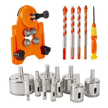 Diamond Drill Bit Tile Hole Saw Set, 15 PCS Hole Core Drill Hole Saw Kit with Adjustable Hole Saw Guide Jig Fixture and Ultimate Triangle Drill Bits