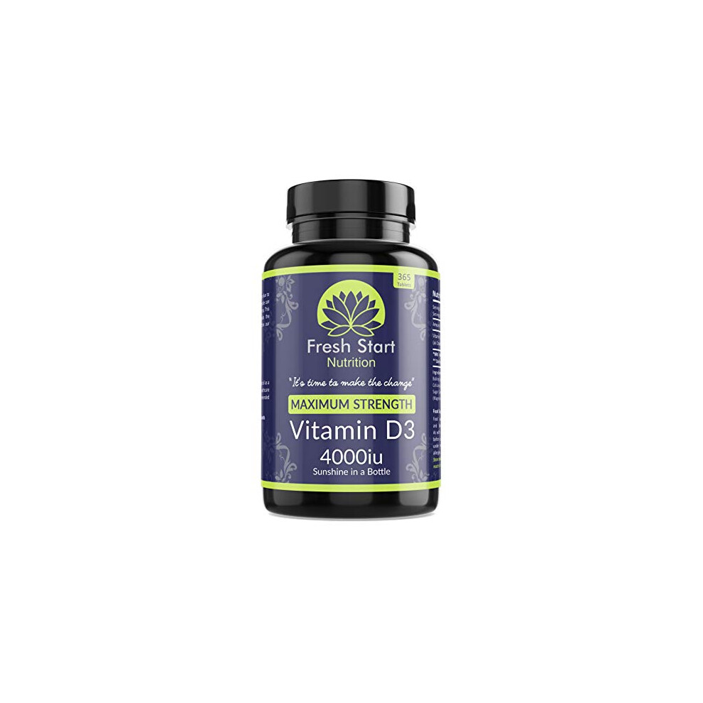 Fresh Start Nutrition Vitamin D 4000 Iu High Strength Premium Vitamin D3 Immune Support Tablets - 1 Year Supply Vegetarian Tiny Vitamin D3 4000Iu Pills - Vit D Supplement