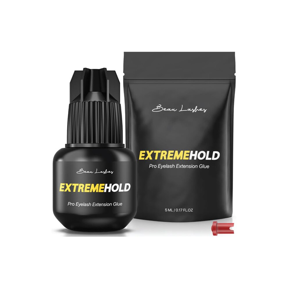 Extreme Hold Eyelash Extension Glue for Professionals | Strongest Black Lash Adhesive for Long Lasting Semi Permanent Individual Lash Extensions | 0.5