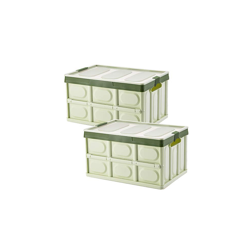 Collapsible Storage Boxes Crates 2 Pack 30L Lidded Storage Bins Plastic Tote Storage Box Container Stackable Folding Utility Crate for Clothes, Toy,