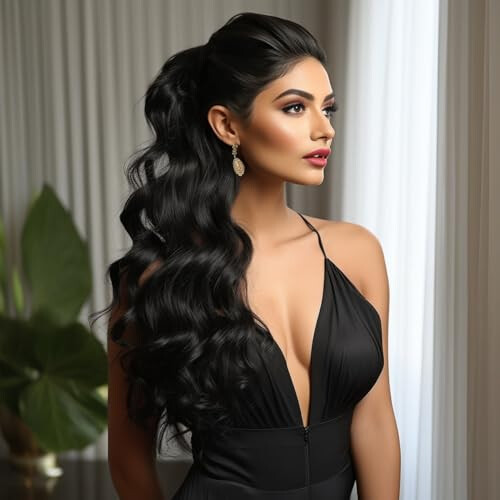 Ponytail Hair Extension Body Wave Ponytail Extension|Synthetic Pony Tails Extensions|Curly Ponytail Extension 24 Inch-Black …