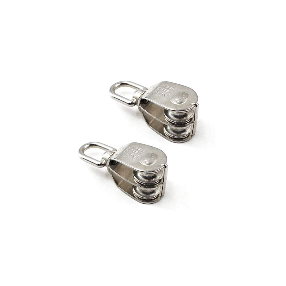 M20 Wire Rope Double Pulley Block 304 Stainless Steel Roller Pulley Bearing Roller Pack Of 2 Loading:75kg 649383375826