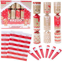 Toyland Pack Of 6 - Kazoo Gingerbread Christmas Crackers - Contains Musical Guessing Game - Christmas Party Games