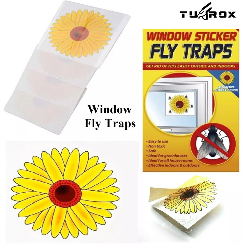 12pk FLY TRAP WINDOW STICKERS STICKY SUNFLOWER INSECT KILLER CATCHER