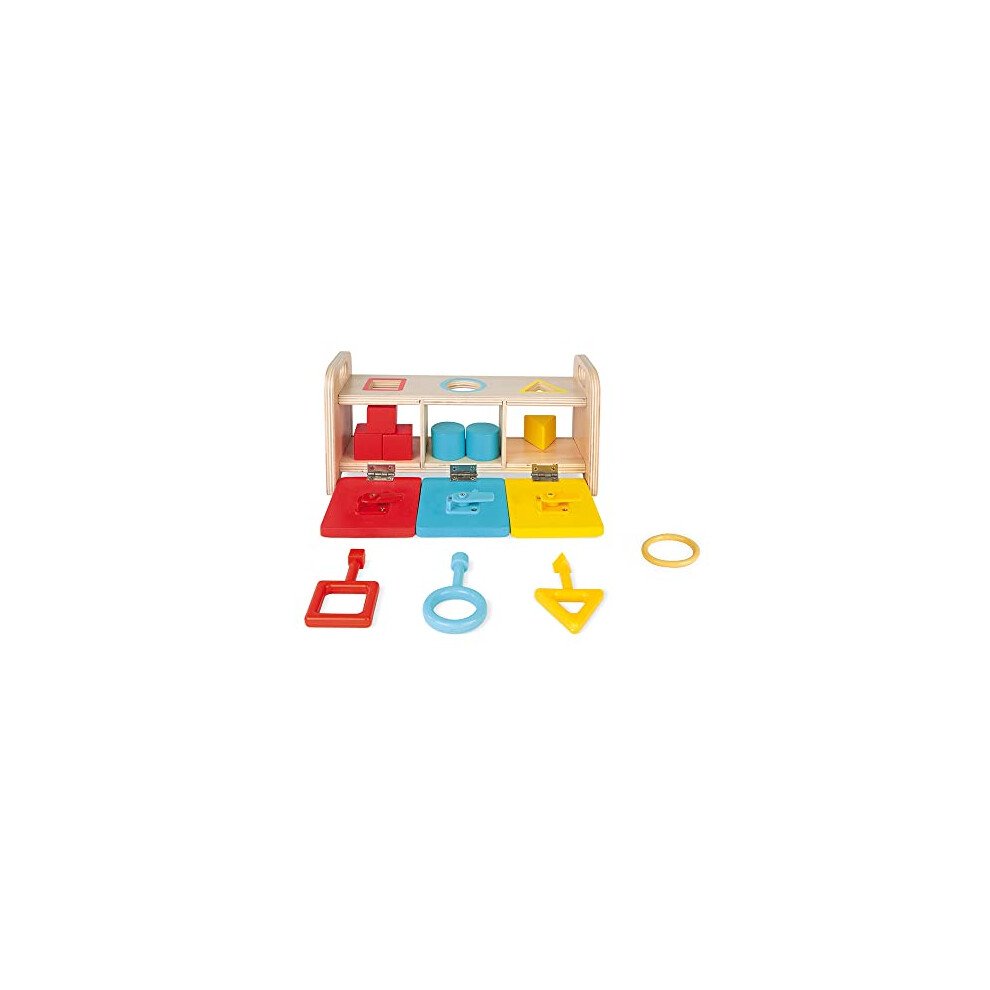 - Essential - The Key Box - Early Years Educational Wooden Game 2-In-1 - Teaches Shapes, Colours and Fine Motor Skills - Water-Based Paint - from 18