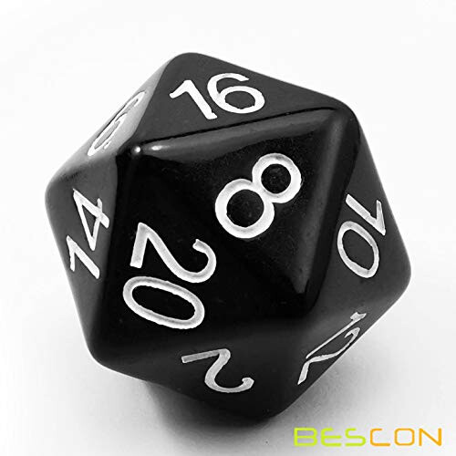 Bescon Jumbo D20 38MM stor st?rrelse 20 sider terninger Solid sort stor 20 sider terning 1,5 tommer 1
