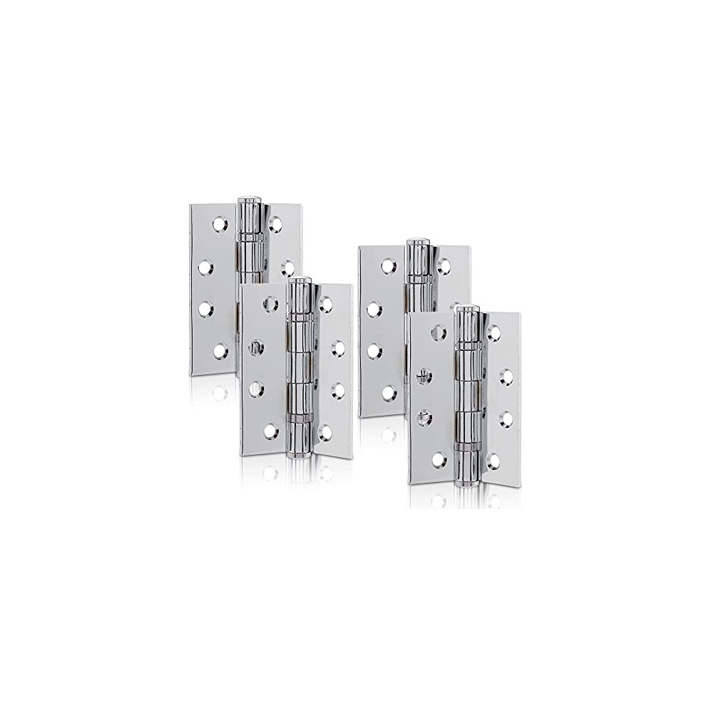 4 Inch (100Mm) Polished Chrome Ball Bearing Hinges, Steel Door Hinge For Wooden Doors (2 Pairs) 5060568901107
