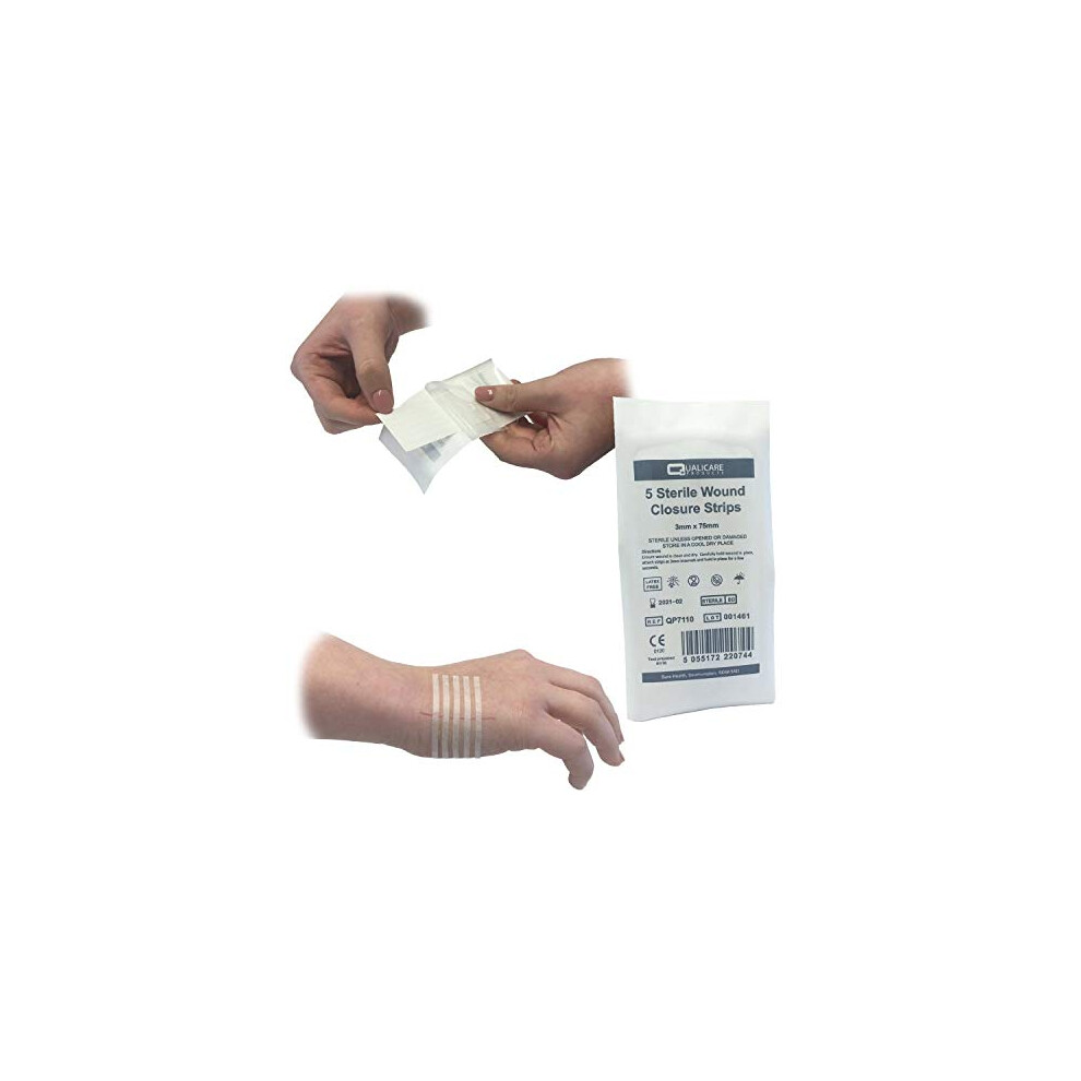 Qualicare 250 Strips (50 Packs) Of 3Mm X 75Mm Adhesive Hypo-Allergenic Sterile Skin Sutures Stitch Wound Closure Strips
