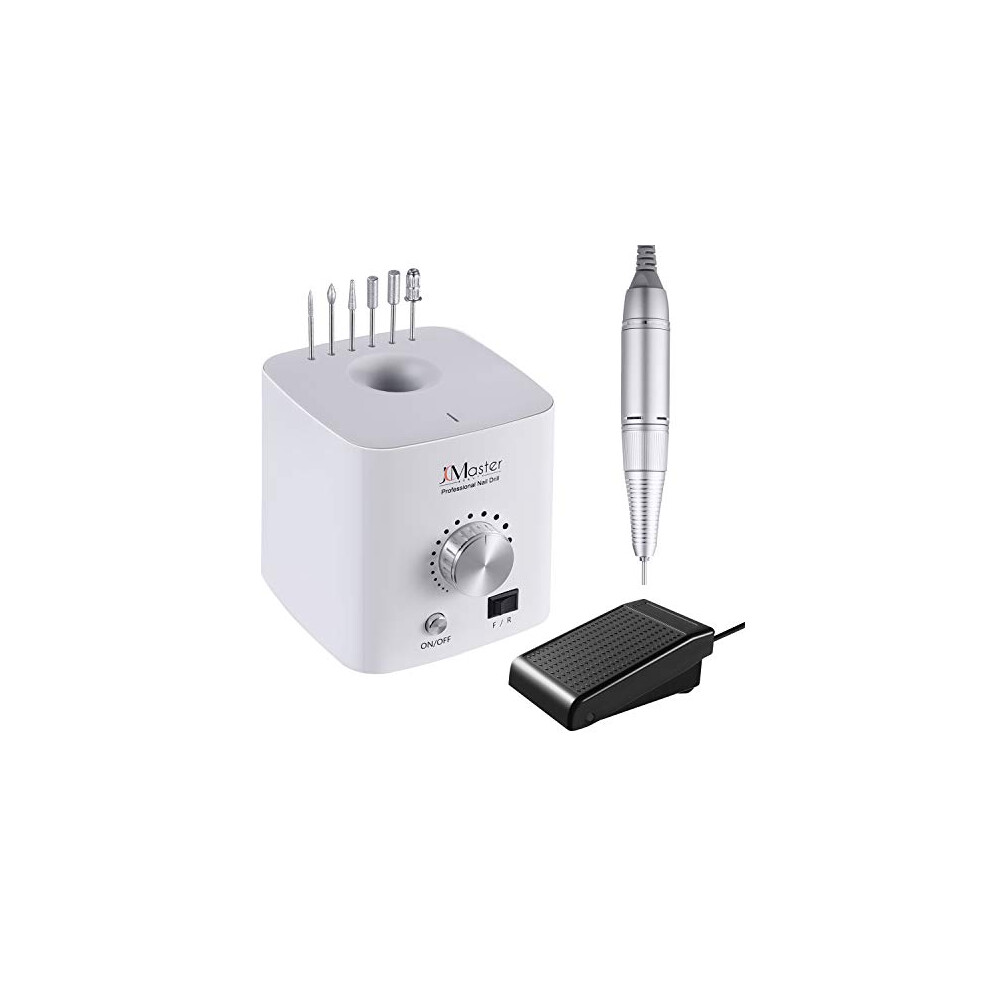 Jcmaster Nail Drill, Electric Nail Files With Foot Pedal, Adjustable Speed 30000 Rpm, Professional E File Kit With 6 Nail Drill Bits, Low Vibration