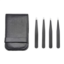 Eyebrow Tweezers, Stainless Steel Slant and Pointed Hair Removal Tweezers, Precision Tweezers for Ingrown Hair, Eyebrows Plucking, 4-Pack, Black