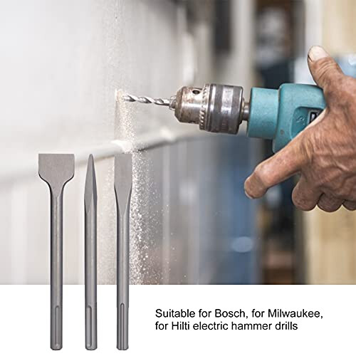 Carbon Steel Chisel, 3PCS Scaling Flat Point Rotating Hammer Drill Bits for for Hilti Electrical Tools (SDS MAX (Five pits)) 1