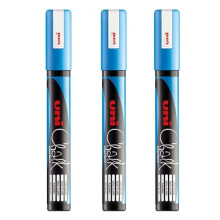 Uni PWE-5M Liquid Chalk Marker Pen - Whiteboard Blackboard Chalkboard - Non Permanent - Light Blue - Pack of 3
