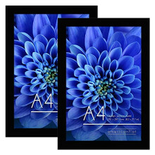 A4 Picture Frames in Black - Set of 2 - Engineered Wood with Shatter Resistant Glass - Horizontal and Vertical Formats for Wall and Tabletop - 21x29.7