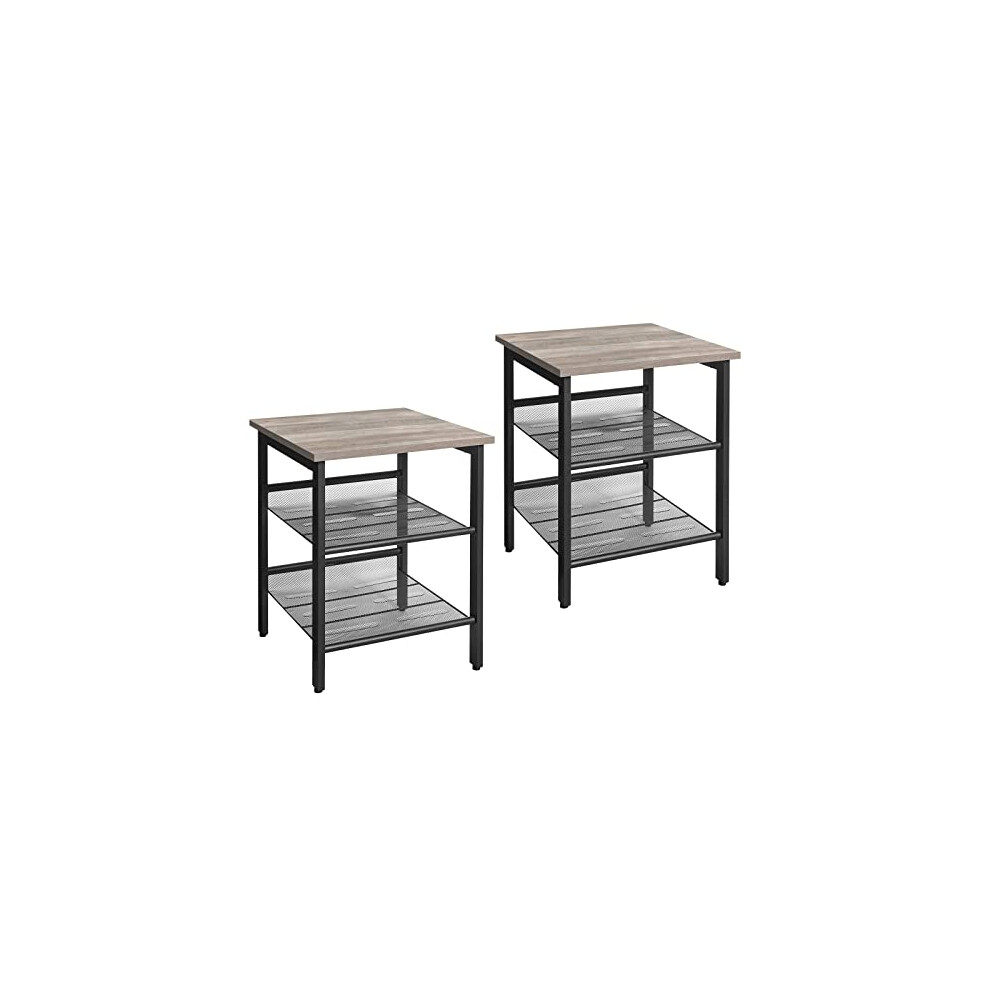 Side Table Set, Nightstand, Set of 2 Industrial Bedside Tables, with Adjustable Mesh Shelves, Living Room, Bedroom, Hallway, Office, Stable, Greige