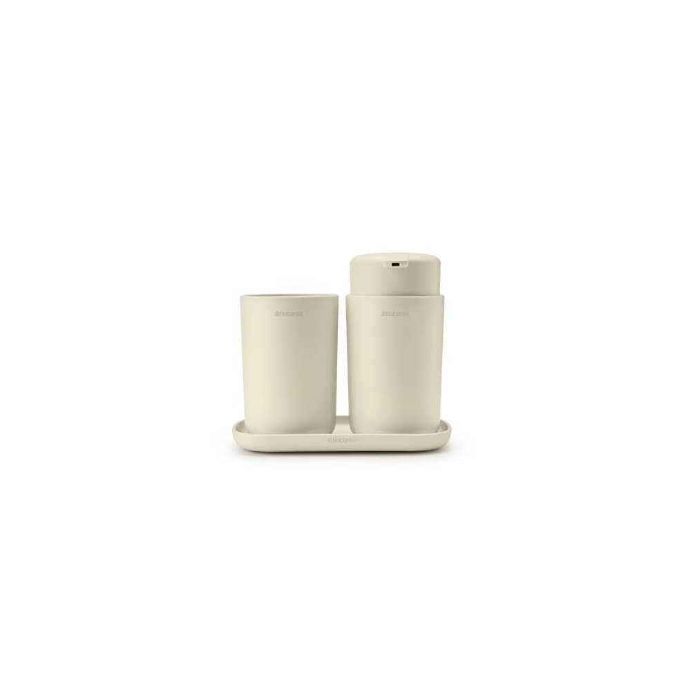 - ReNew Bathroom Accessory Set - Soap Dispenser, Toothbrush Holder & Tray - Non-Drip Pump Mechanism - Non-Scratching - Corrosion Resistant - Bathroom