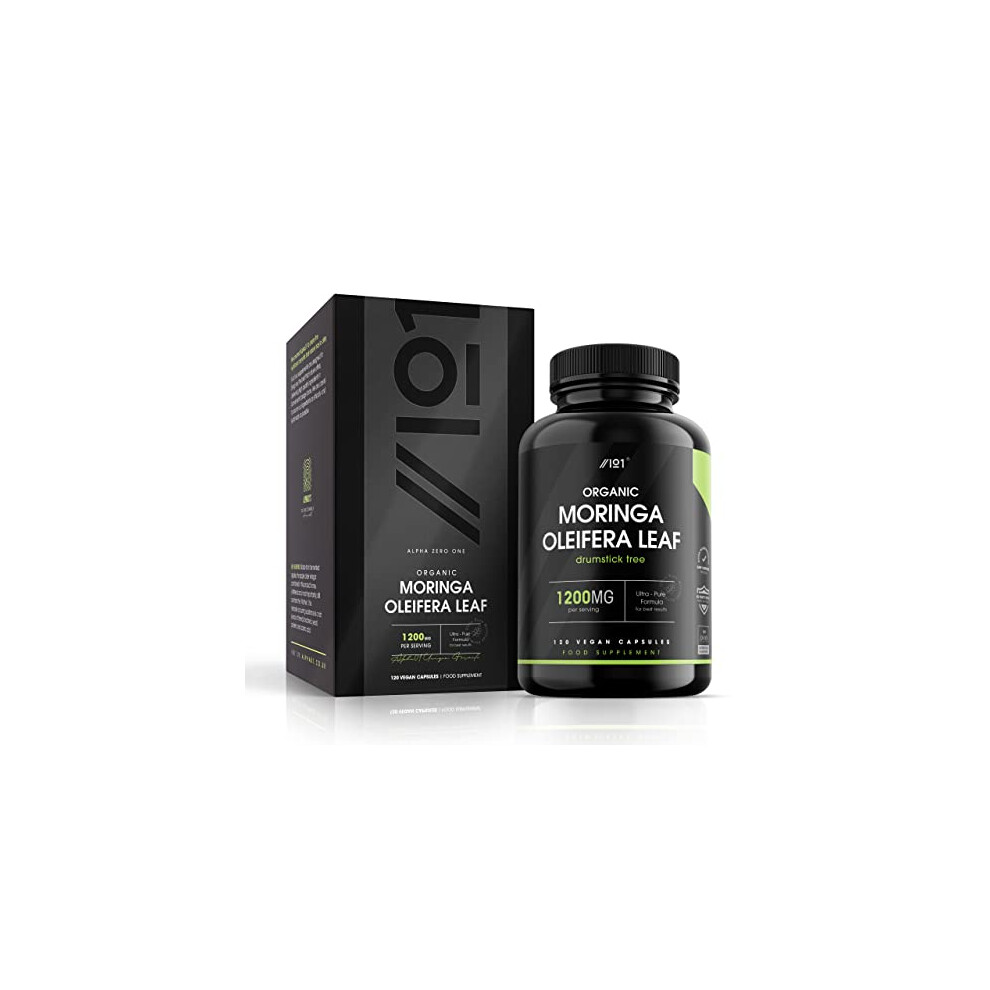 Alpha01 Organic Moringa 1200Mg - 2 Months Supply - Raw Moringa Oleifera Leaf - Rich In Vitamins, Antioxidants & Amino Acid - 120 Vegan Capsules