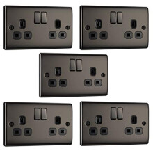 Pack of 5 x BG Nexus NBN22B Twin Switch Sockets Black Nickel 13A