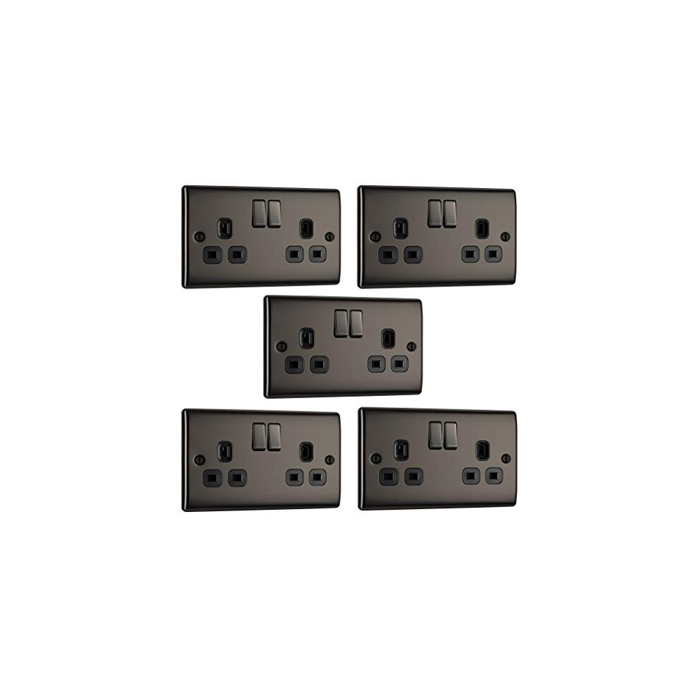 British General Pack Of 5 X Bg Nexus Nbn22b Twin Switch Sockets Nickel 13A Black