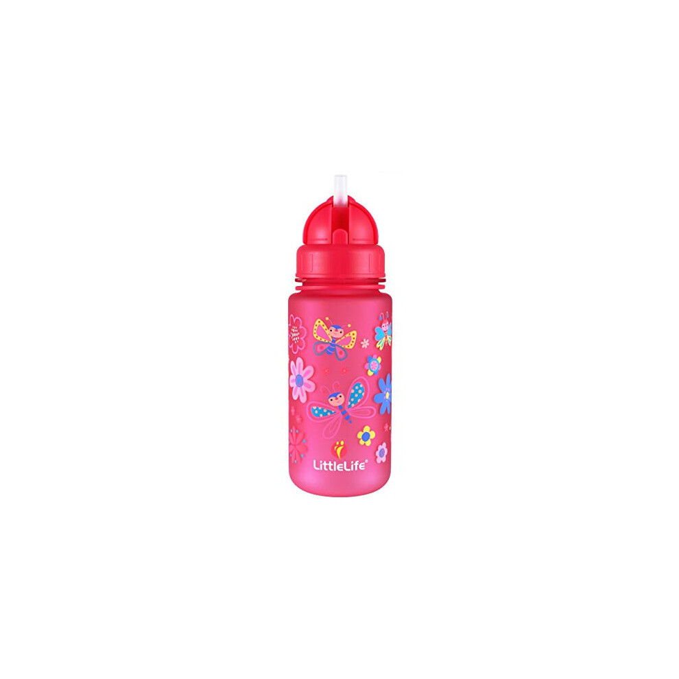 Children's Water Bottle With Easy-Access Lid & Straw, 400ml,Pink