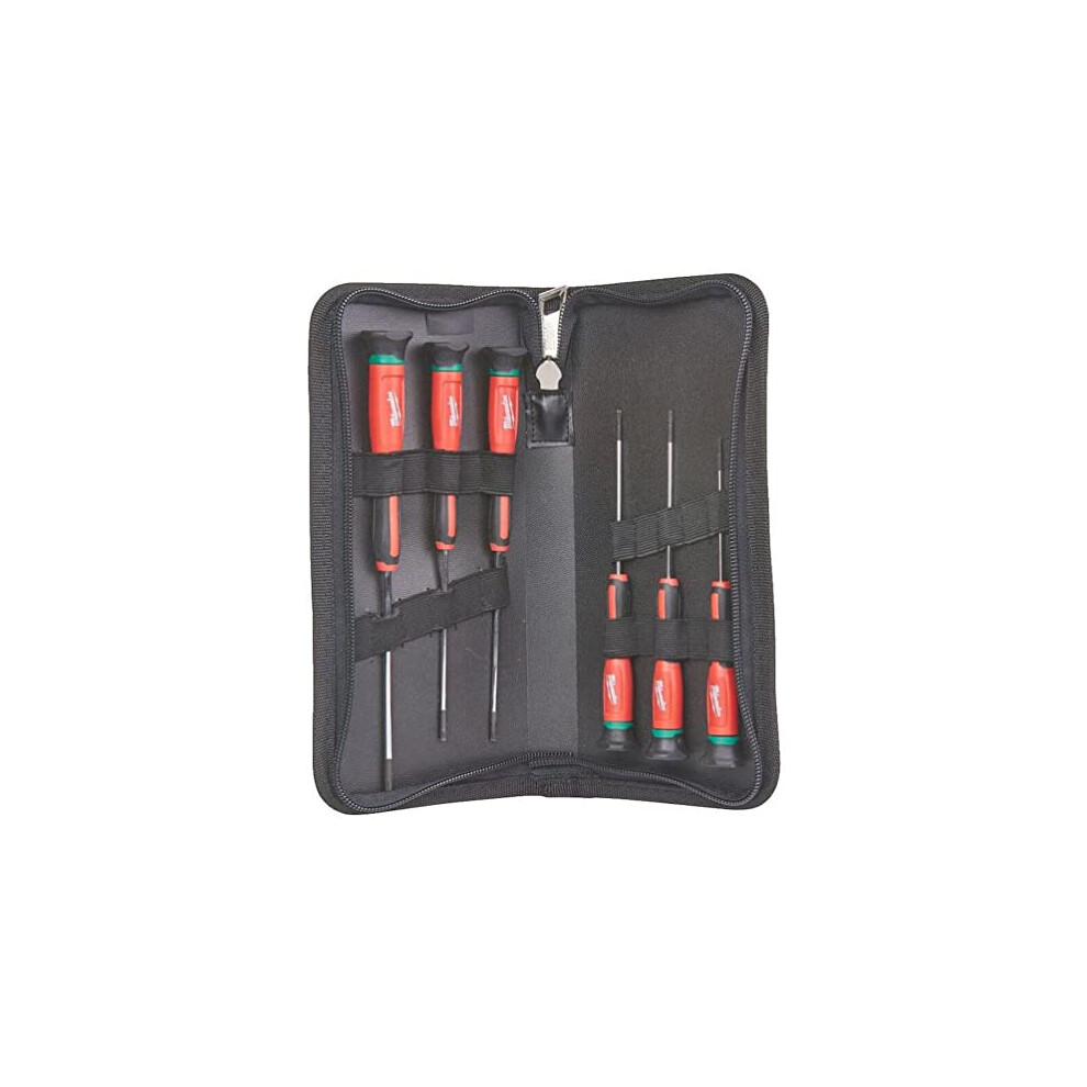 Set of 6 MILWAUKEE TRI-Lobe Precision Torx Screwdrivers 4932471870 Black-Red